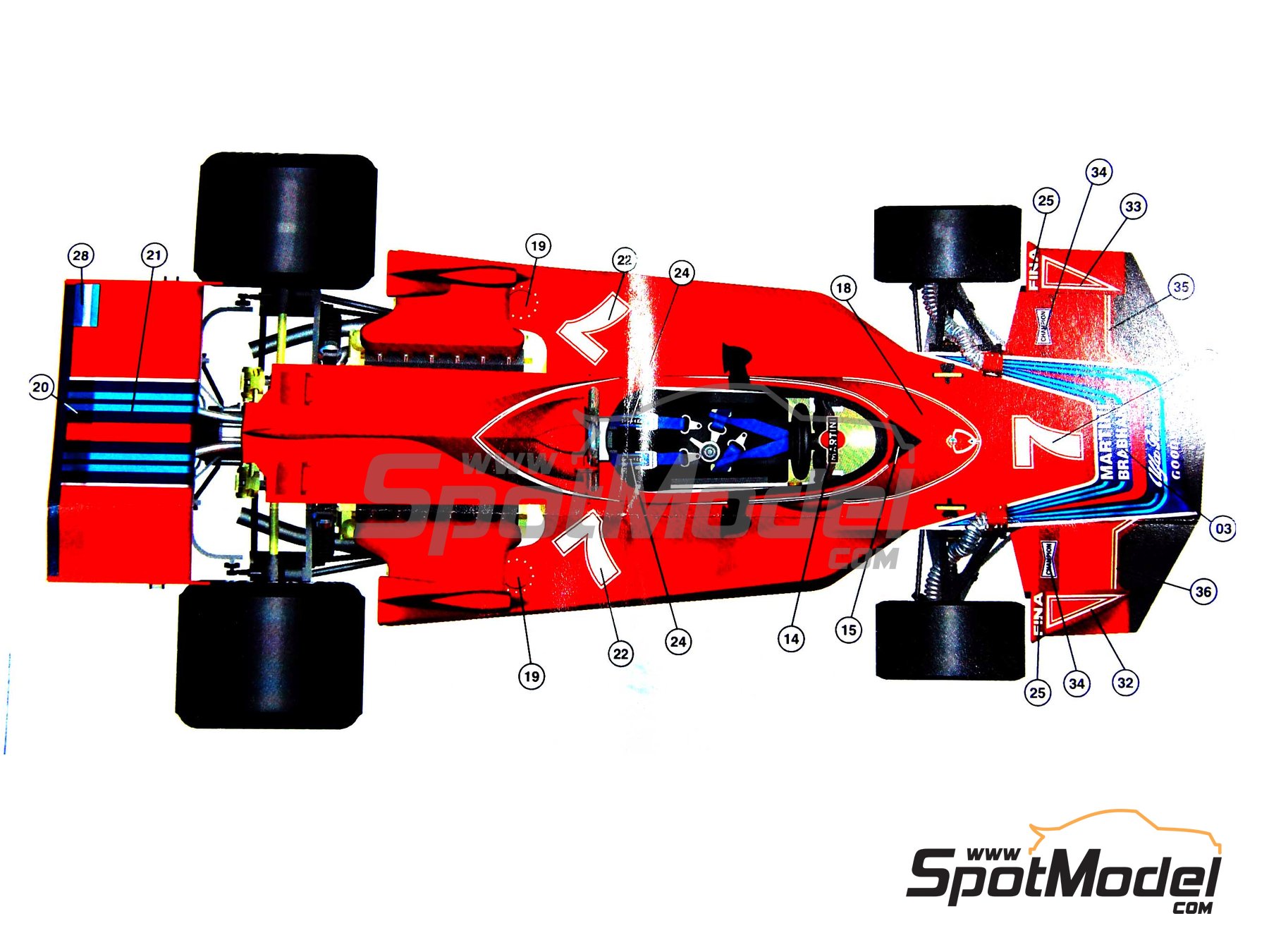 Brabham Alfa Romeo BT45 Brabham Racing Organisation Team sponsored by  Martini Racing - Spanish Formula 1 Grand Prix 1976. Car scale model kit in  1/43